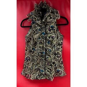 Vanessa Riley Specactular Gold Foil Ruffle Sequin Sheer Overlay Top Size S Super